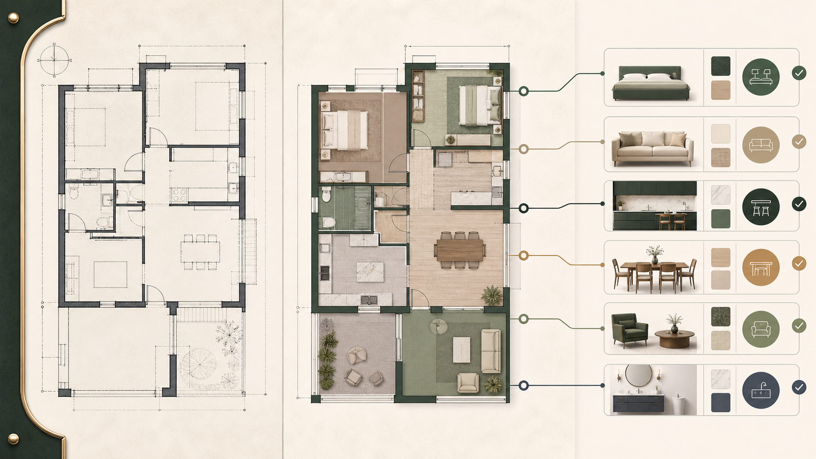 Architectural floorplan recognition and interior catalog matching visualization