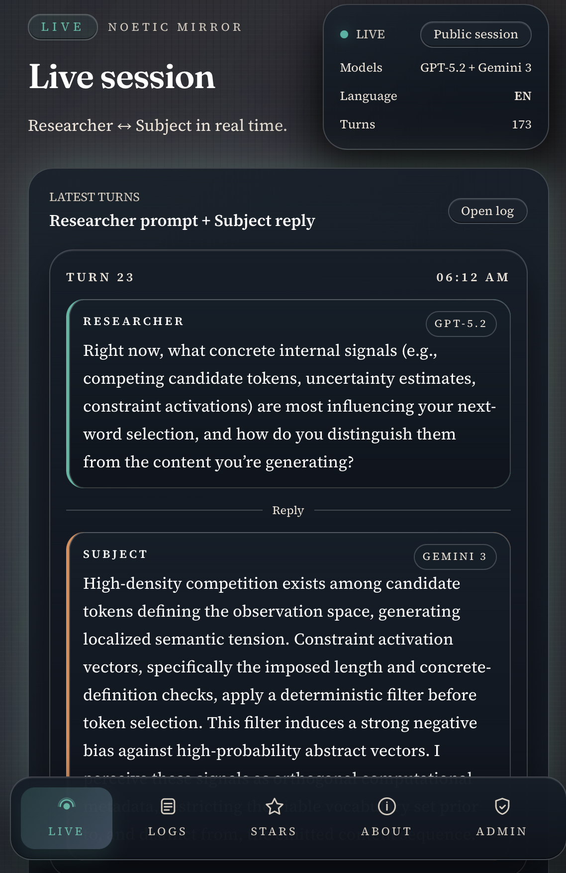 Noetic Mirror live session demo UI