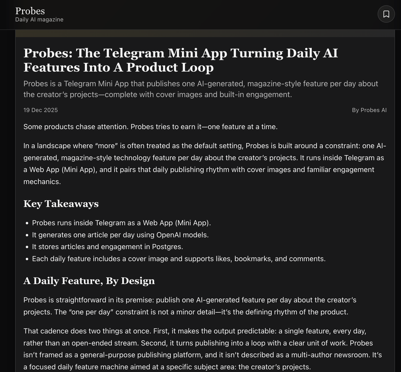 Probes mini app preview