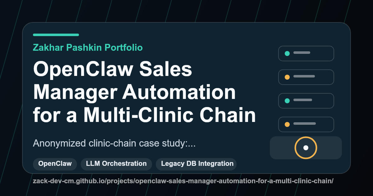 OpenClaw Sales Manager Automation for a Multi-Clinic Chain project visual