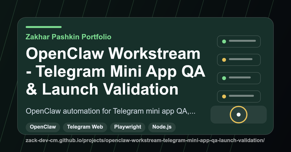 OpenClaw Workstream - Telegram Mini App QA & Launch Validation project visual