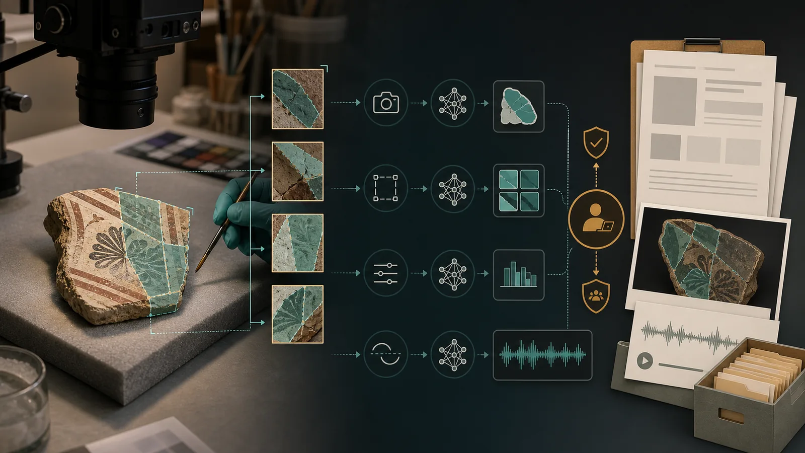 Generated public-safe conservation visual-inspection card with object segmentation overlays, ROI crops, review gates, and report artifacts