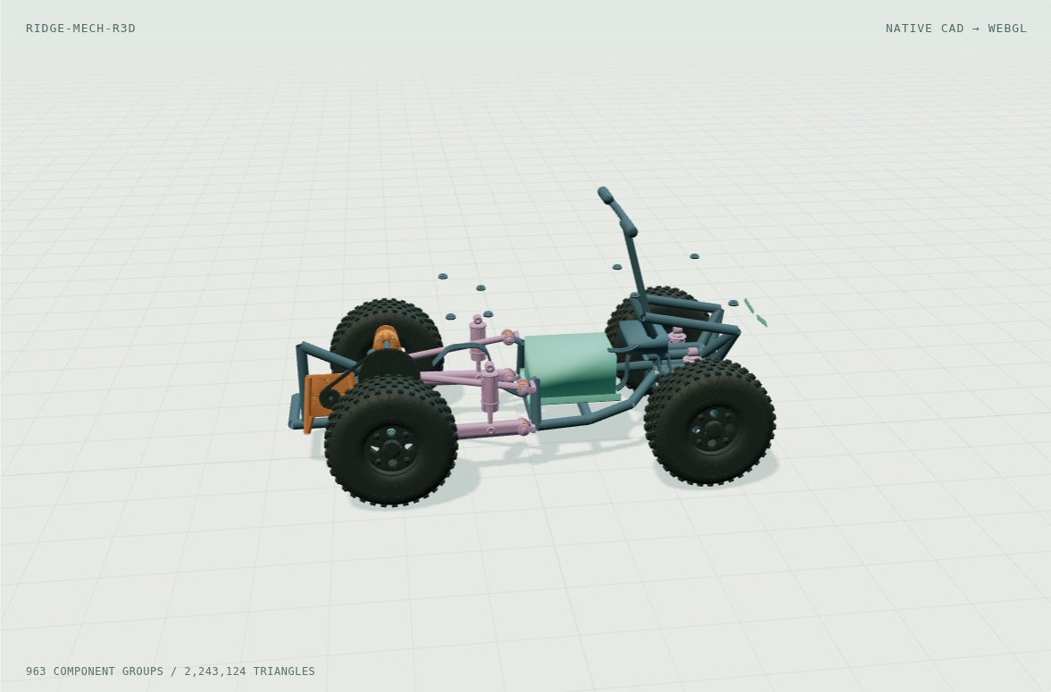Native mechanical geometry showing a chain drive, suspension and frame